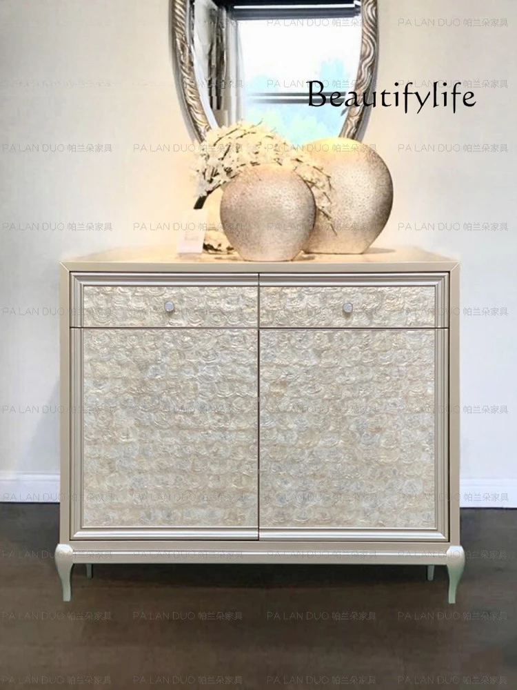 American Light Luxury Art Curio Cabinet Solid Wood Sideboard Modern Simple Shell Home Shoe Cabinet