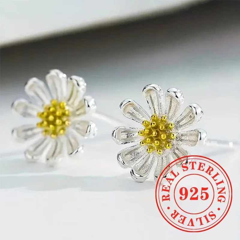 Huitan Plata de Ley 925 auténtica pendientes innovadores con diseño de flores para mujer, accesorios bonitos y encantadores, dijes, joyería de fiesta