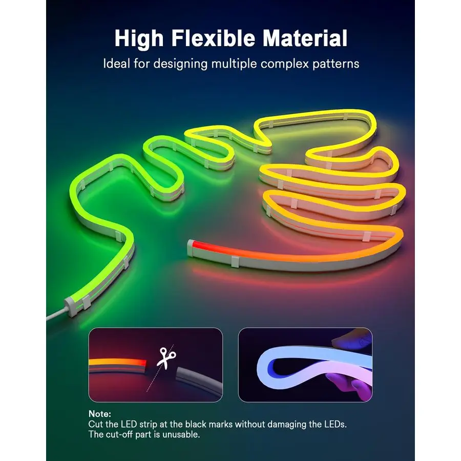 Smart RGBAICW Neon Rope Lights Indoor, 16.4ft Led Strip Light Works with Alexa Google Assistant, Warm White to Cool White Rope L