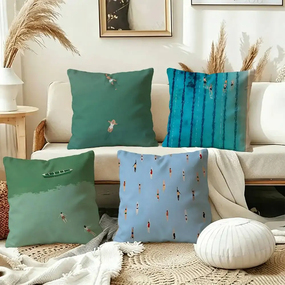 Minimalist Abstract Light Green Seawater Swimming Art Pillow Gift Home Office Decoration Pillow Bedroom Sofa Car CoverPillow Cas