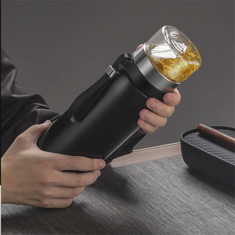 Large Capacity 304 Stainless Steel Tea Infuser Vacuum Flask Tea Separation Mug 750ml 1100ml Tumbler Thermos Travel Insulated Cup