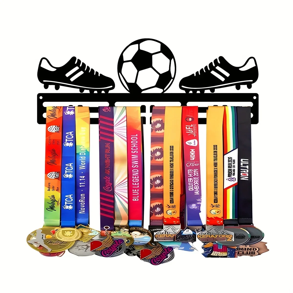 Metal Rack for Hanging Football Medals, Designed for Displaying Medals And Clothespins. It Serves As a Decorative Piece