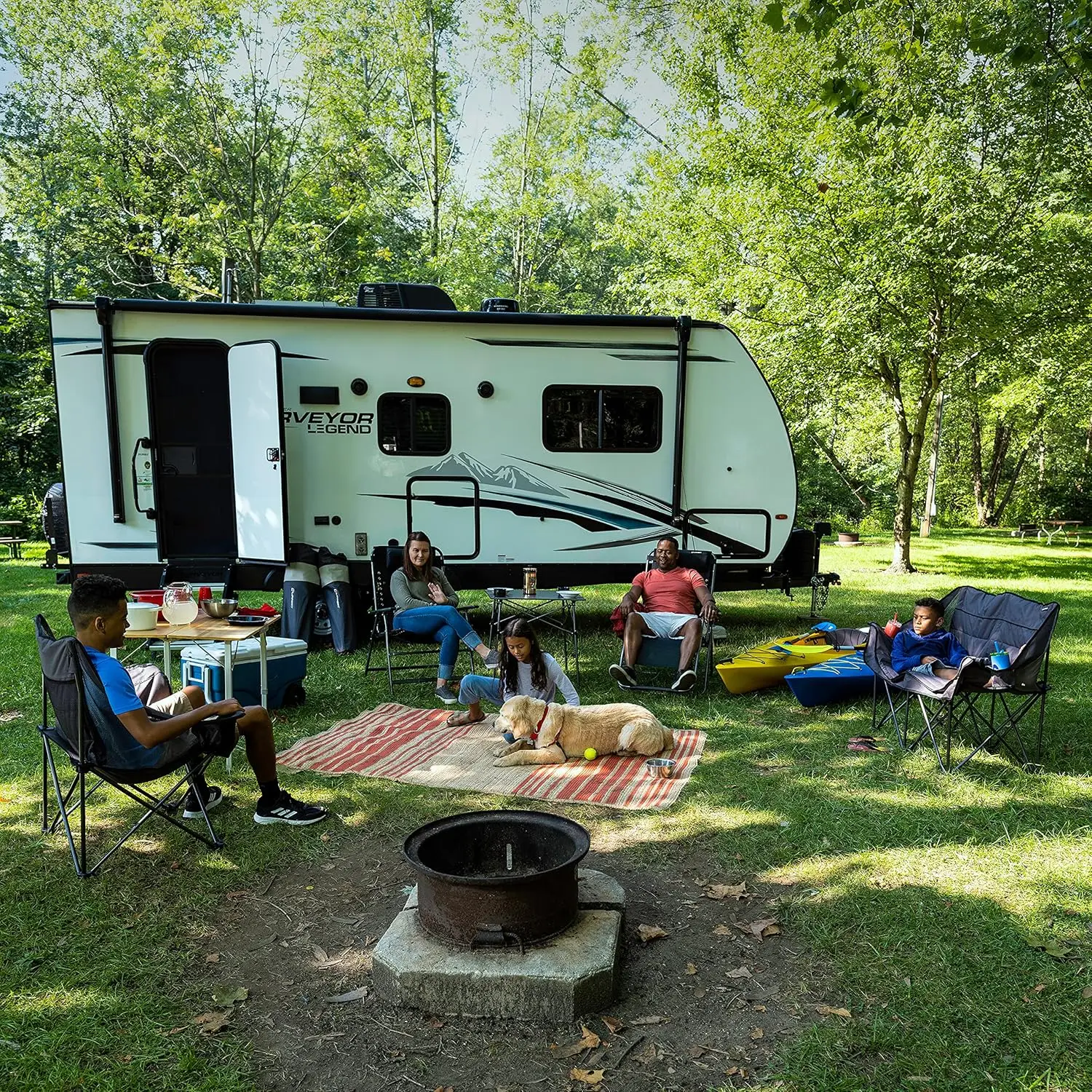 Lippert Bi-Fold Bamboo Adjustable Camp Table, 39-1/2