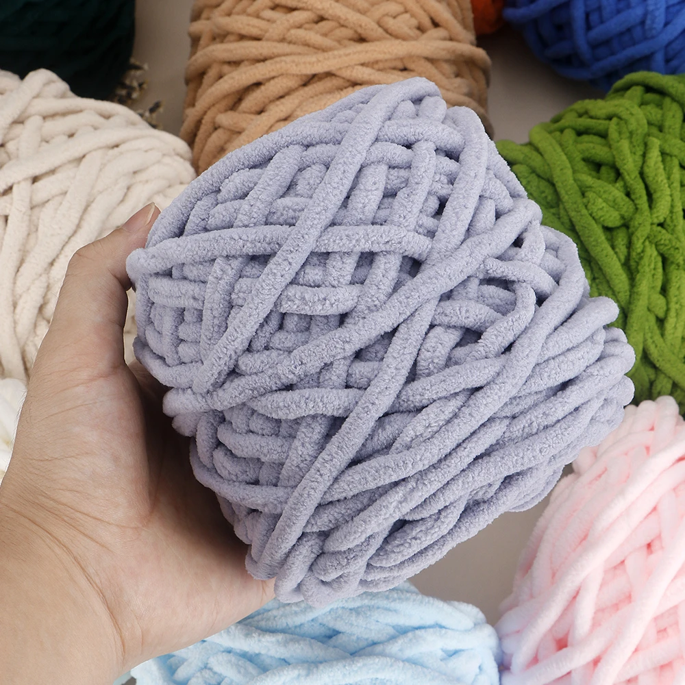 QJH 2Pcs Soft Chenille Yarn, Thick Fluffy Velvet Blanket Yarn for Crocheting Hand Knitting Weaving Sweater Shawl Scarf DIY Craft