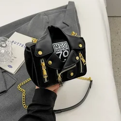 Rivet Small Square Bags for Women Trend 2023 PU Leather Jacket Crossbody Bag Personality Funny Cute Fashion Shoulder Bag Woman