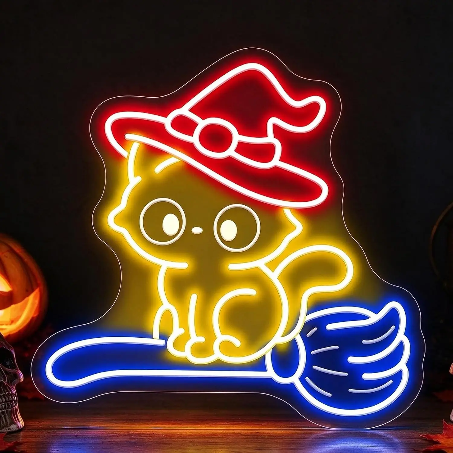 Cute Witch Cat Neon Sign Halloween LED Glowing for Party Home Bedroom Bar Window Gaming Room Wall Decor USB Powered Neon Light