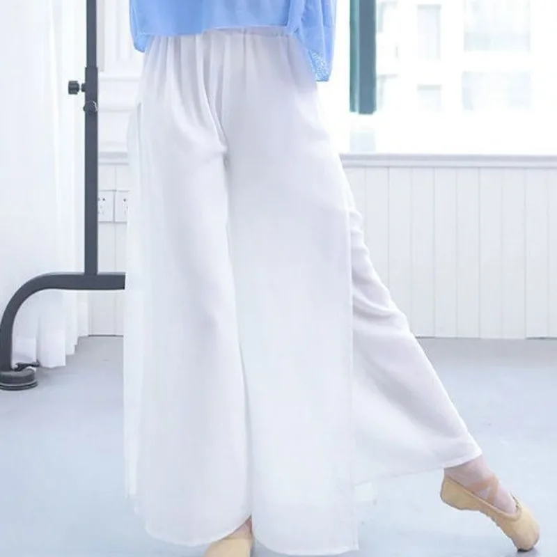 Retro Embroidered Wide Leg Pants High Waist Silk Chiffon Yoga Casual Women's Fashion Spring Double Layer Skirt Pants Q108