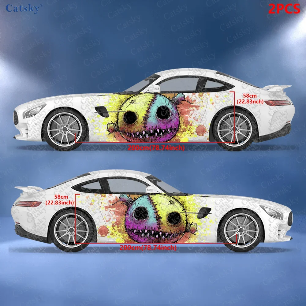 2pcs Stitch Doll Ball Splatter Car Side Wraps, Self-Adhesive PVC Waterproof & Scratch-Resistant Stickers, Car Accessory Gift