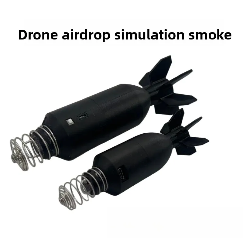 Reusable smoke-generating prop for FPV racing drone airdrop training simulations.