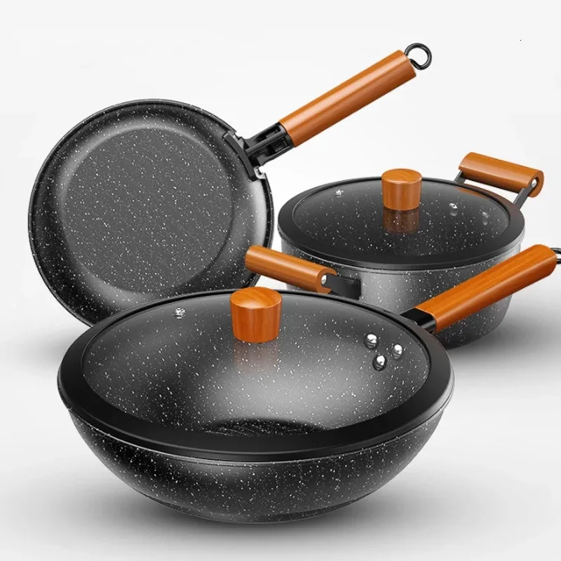 Kitchen Maifan Stone Non Stick Cookware Set Household Food Grade Coated Frying Pan Soup Pot Frying Pan Three Piece Combination