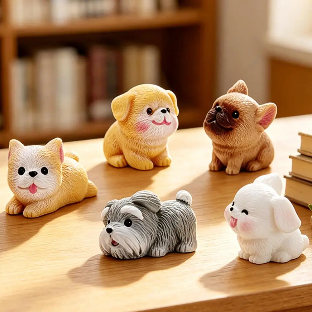 2Pcs Cute Small Dog Puppy Animal Decoration Resin Craft Miniature Figure Tiny For Bonsai Microlandscape Fairy Garden Decor