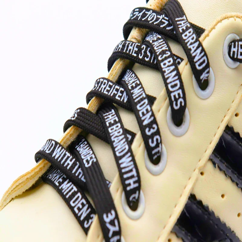 Flat Bulk 7MM Black White Font Printing Casual Flat Shoelaces Trendy Laces for Men Women Sneaker 2023 Boots V2 Fashion Cordens