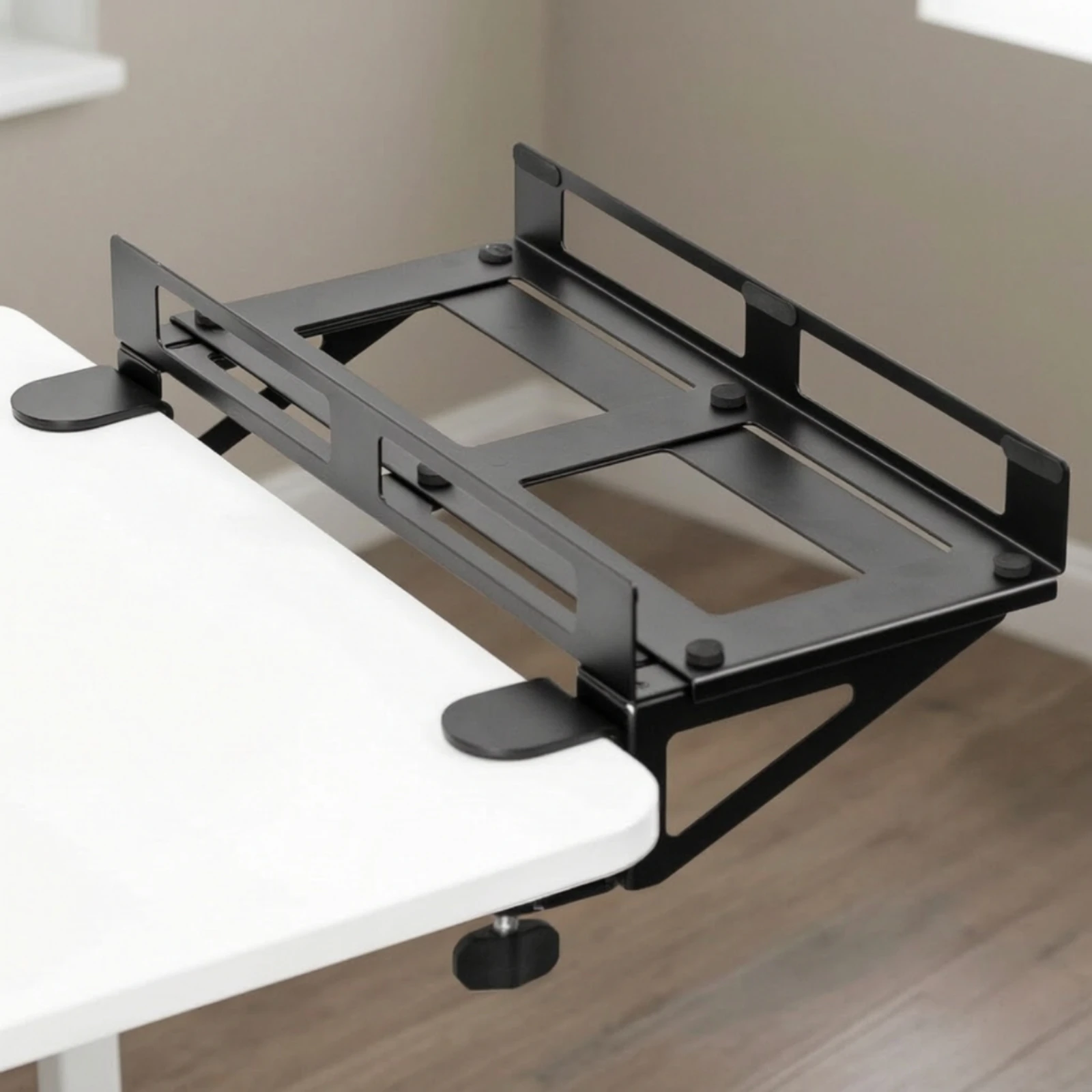Adjustable Desktop Computer Structure Stand Open Frame Clamp-on Processor Holder PC Mount with Wall Mount Option Slim