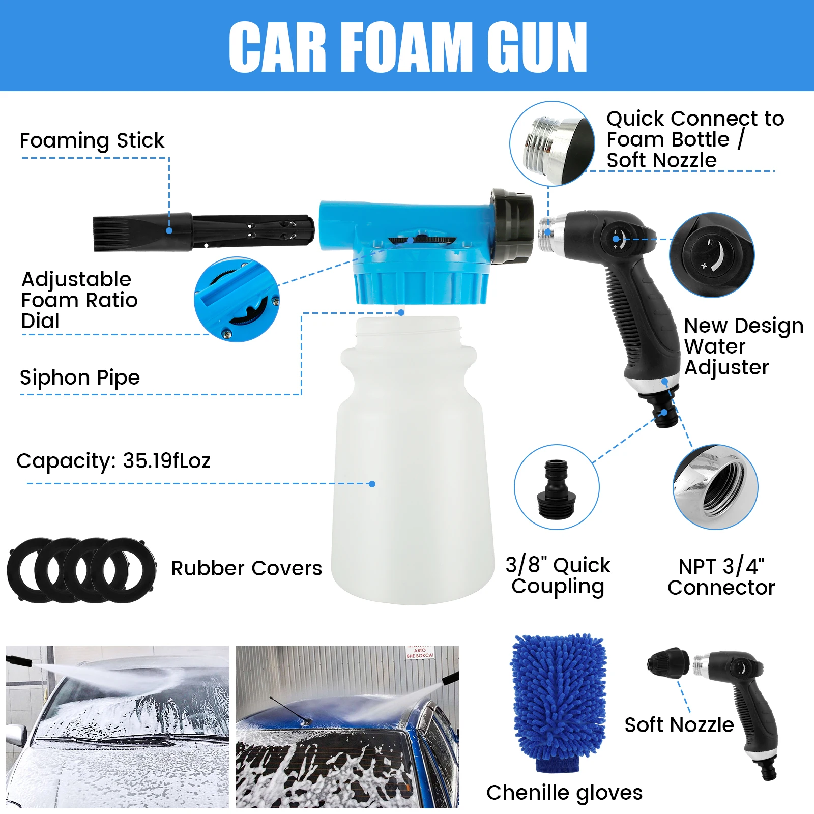 5PCS/1PCS Electric Car Foam Sprayer 1000ml Rechargeable Battery Powered Foaming Pump Sprayer 360° Nozzle for Car Washing Home