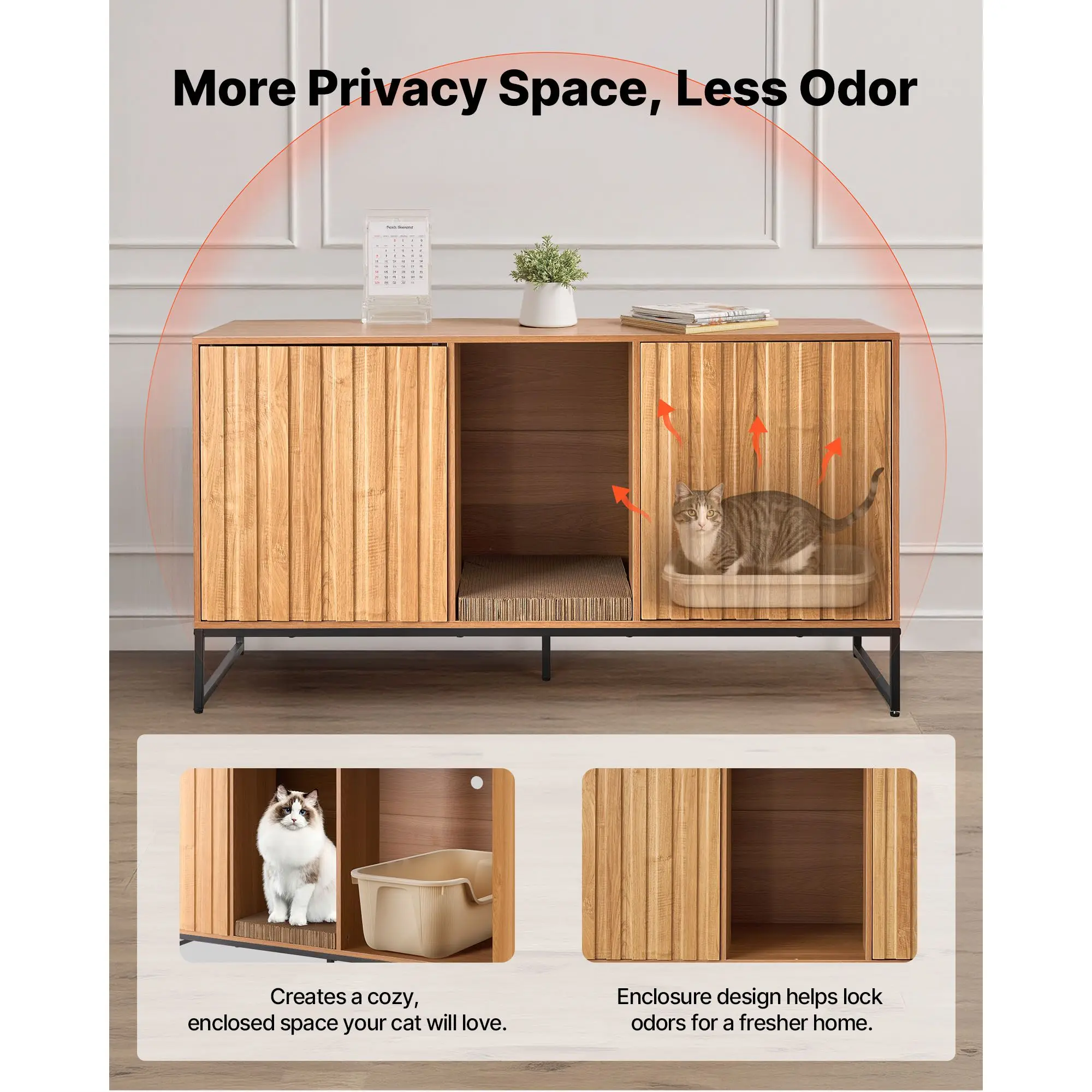 Cat Litter Box Enclosure Furniture, 47.2 in Hidden Cabinet with Scratch Pad & Storage, Waterproof Washroom End Table House, Fit