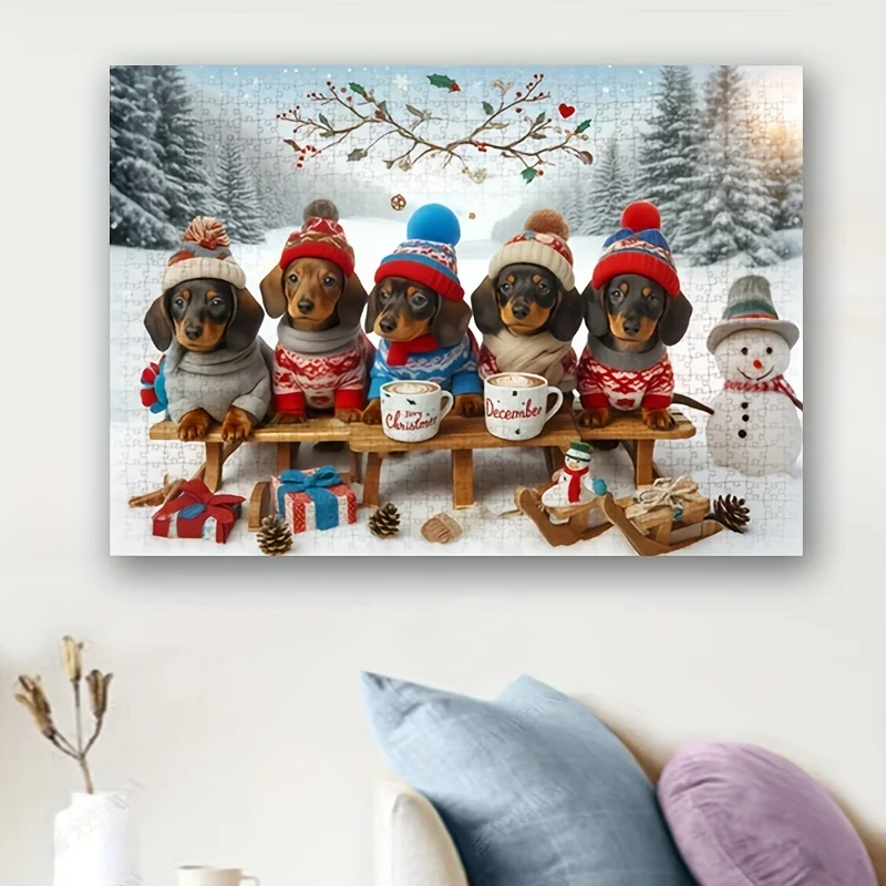 500/1000/1200/2000pcs Adorable Animal Jigsaw Collection, Cat/Dachshund/Puppy Scenes, Artistic Paper Puzzle Gift for All Ages