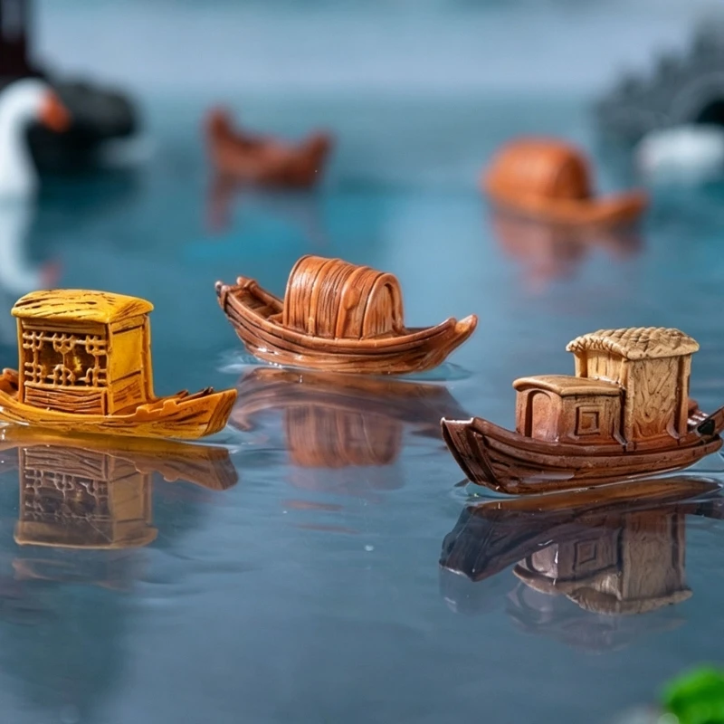 Miniature Boats Figurine Awning Boats Statue Mini Vessel Figure Collection Molded for Miniature Display Themes with 37JD