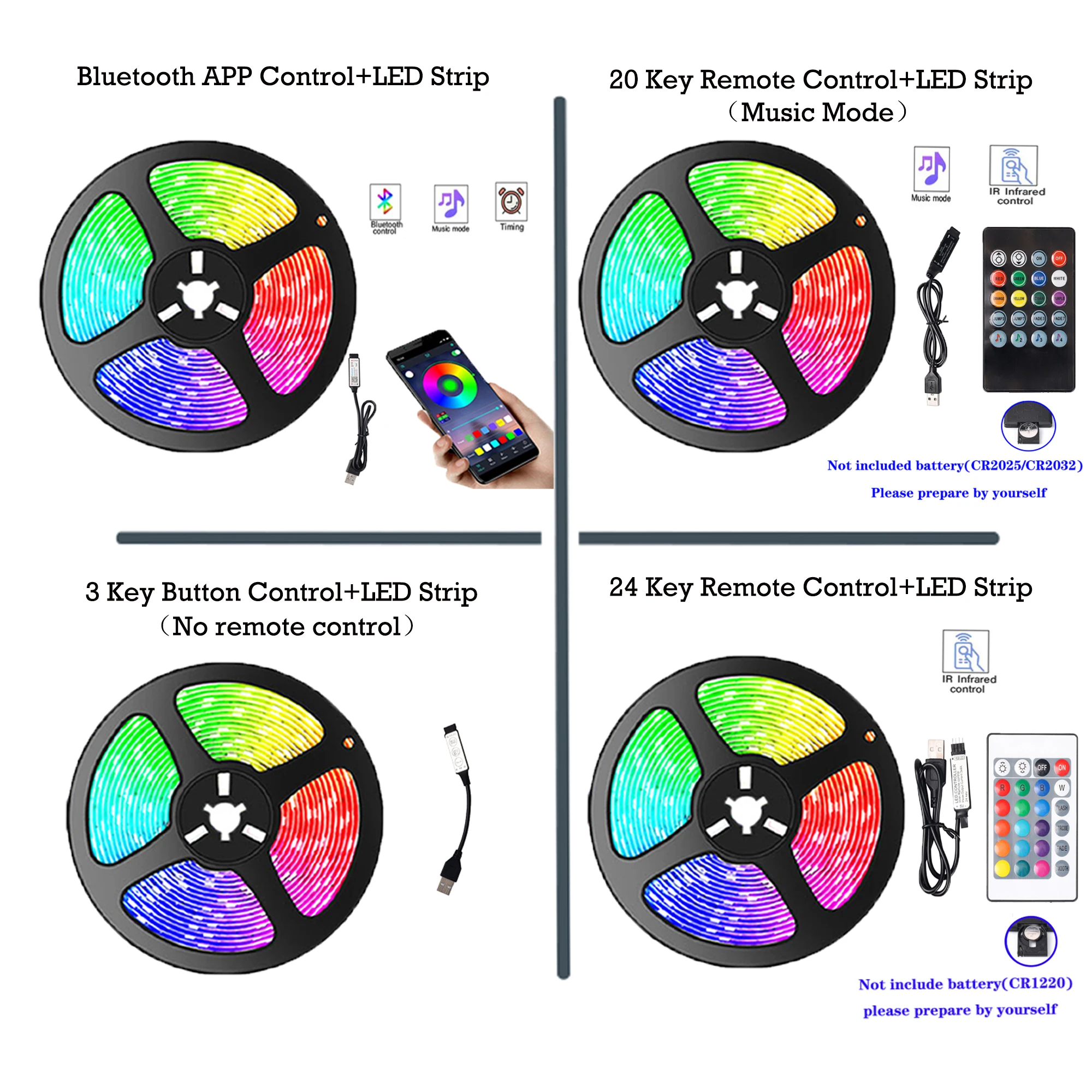 LED Strip Light RGB 5050 USB 5V 20 Key IR Bluetooth APP Control Lamp Tape For TV Screen Backlight Kitchen Bedroom Decoration 2