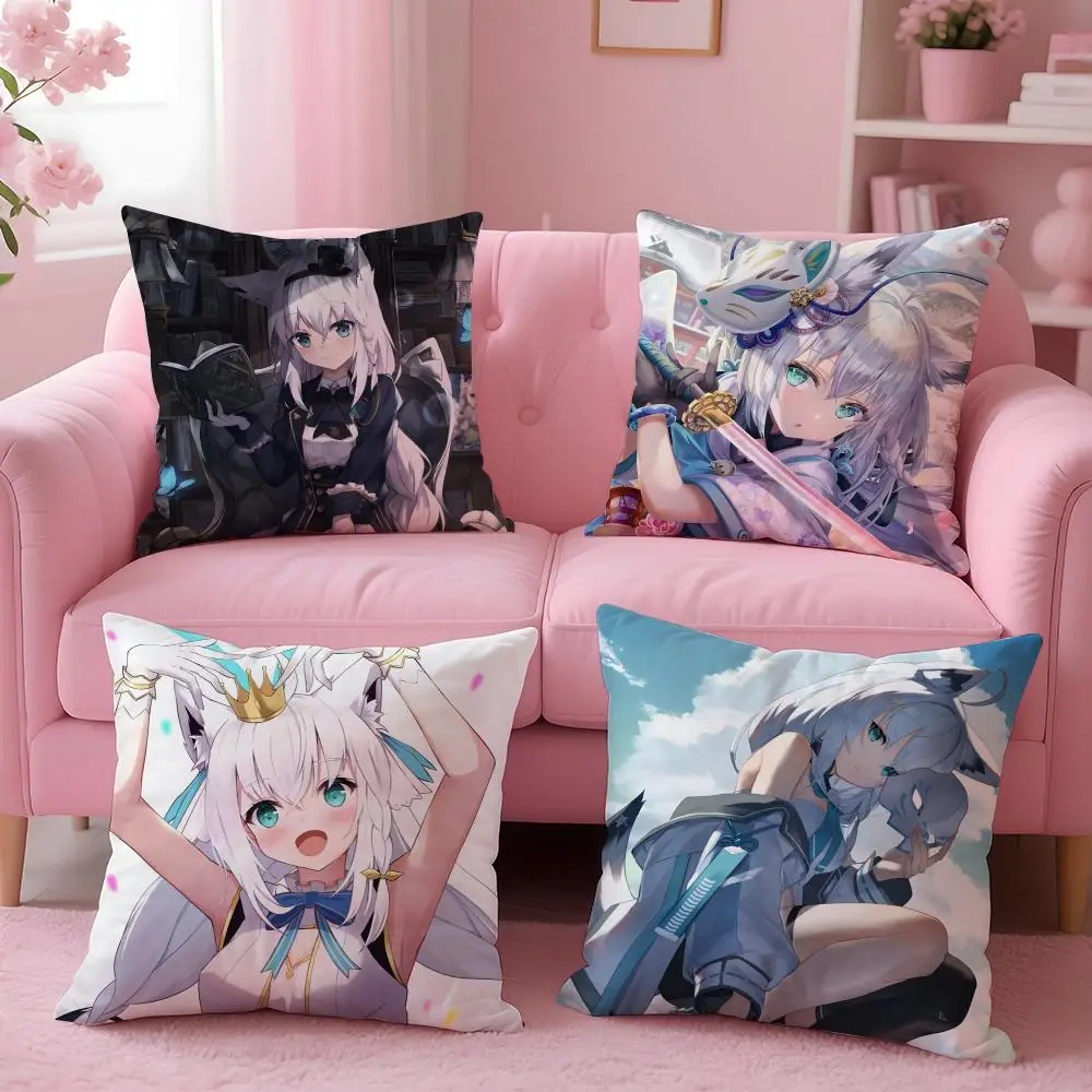 vtuber Shirakami Fubuki Cushion Cover Soft Washable Pillowcase Cushion Cover for Sofa Bed Car Travel Office Home Decor