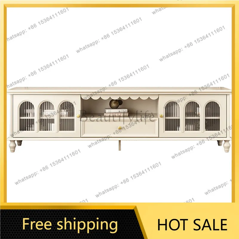 FG American Cream Wind TV Cabinet Solid Wood High Living Room French Storage Floor Cabinet
