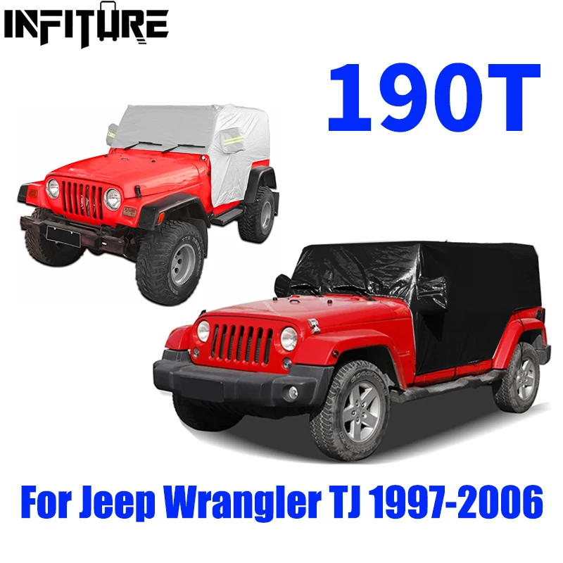 SunShield Cover Snow Rain Cover Weatherproof Half Car Cover Body Dustproof UV Protector Silver For Jeep Wrangler TJ 1997-2006
