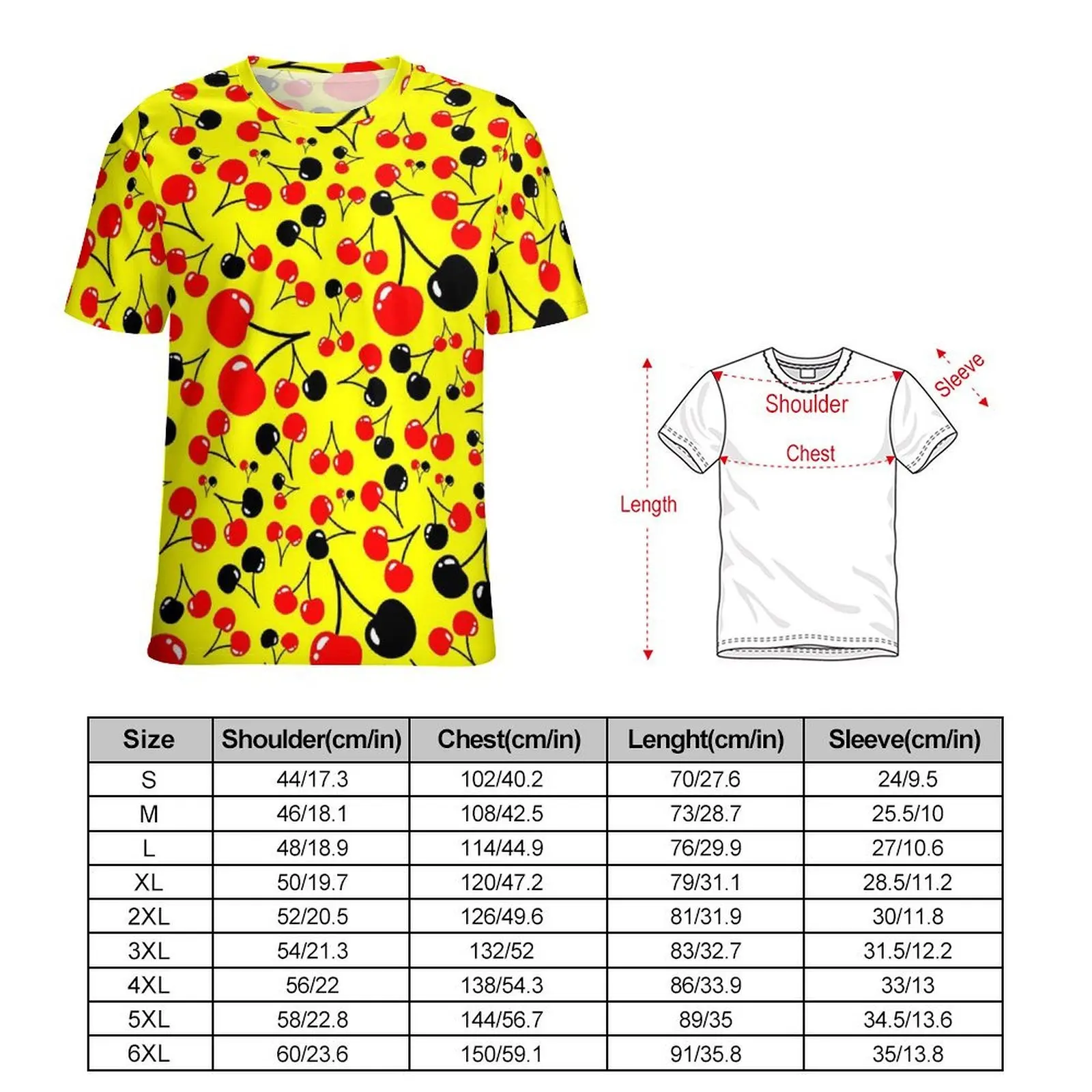 Oversize T-Shirt Original Sweet Cherries T Shirts Red Fruit Print Funny Crewneck Tee Shirt Male Cool Custom Tops