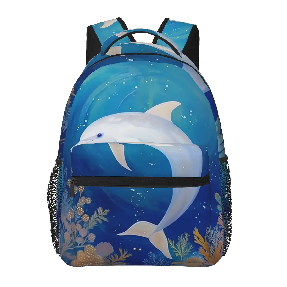 Dreamy Dolphin In The Deep Sea Student Backpack School Bag Hiking Travel Daypack for Men Women Fashion Bookbag Shoulder Bags