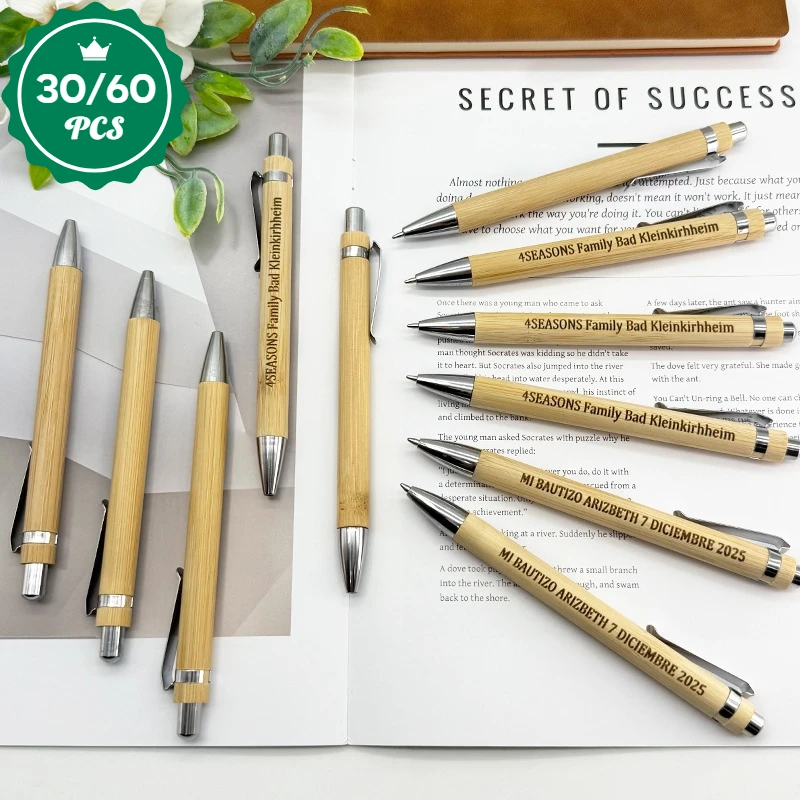 30/60PCS Personalized Custom Bamboo Pens Unique Bridal Party Gifts Sustainable Country Wedding Favors Custom Hotel Meeting Pens
