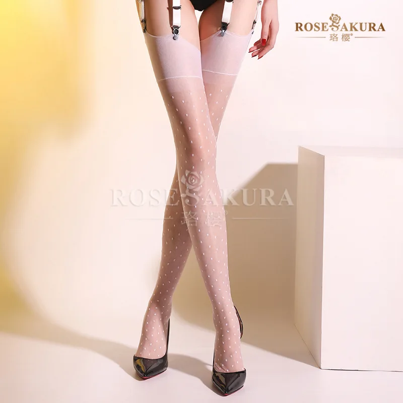 

Чулки-ботфорты Luo Ying8341 Pure White Dragon, неэластичные, ультратонкие, в европейско-американском ретро-стиле, в горошек, с закрытым носком, сексуальные