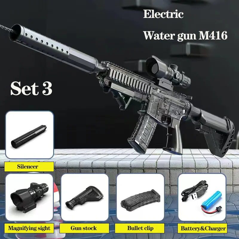 M416 Electric Water Gun Pistol Shooting Toy Full Automatic Summer Shoot Beach Outdoor Fun Toy For Children Boys Girl Adults Gift