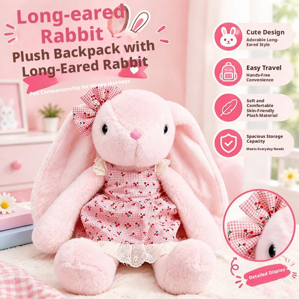 2026 New Bunny Plush Backpack Soft Stuffed  Long-Eared Rabbit Doll Cute Fluffy Companion Home Decor Party Event Gift