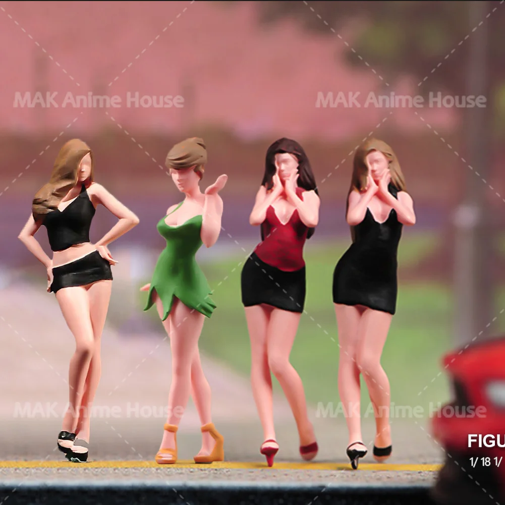 Painted Miniatures 1/87 1/64 1/43 1/24 1/18 Sexy Short Skirt High Heels Beauty Figure Doll Painted Model Scene Decoration Toys