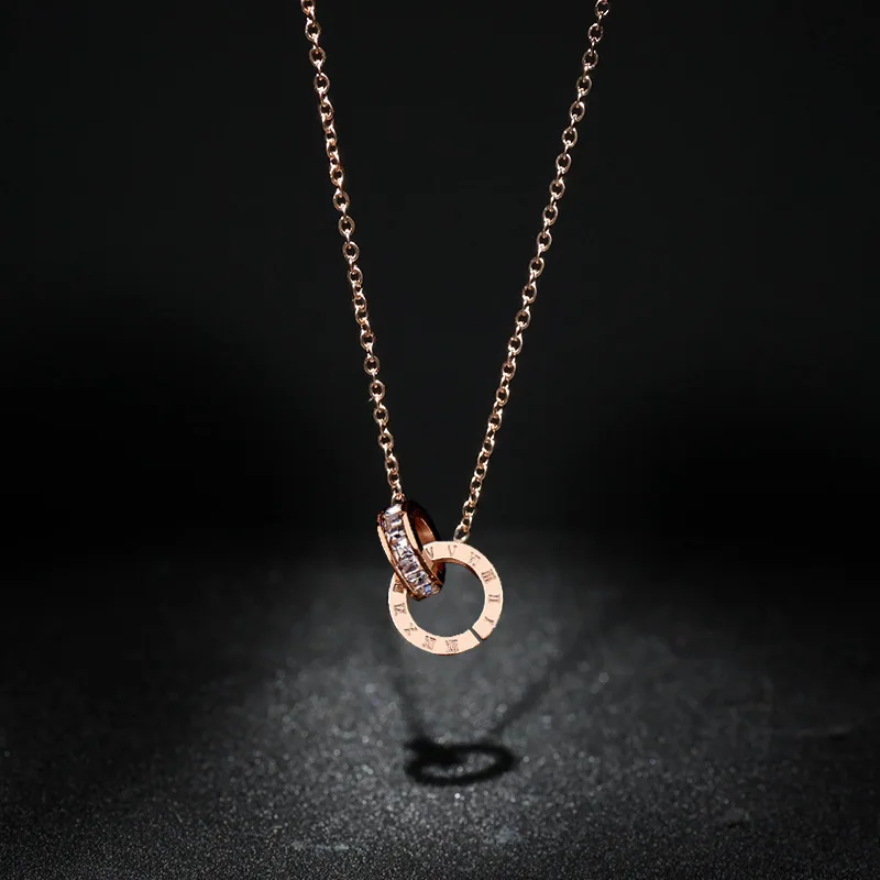 Luxury Elegant Crystal Circle Choker Fashion Roman Digital Stainless Steel Gold Silver Color Pendant Necklaces for Women Jewelry image 6