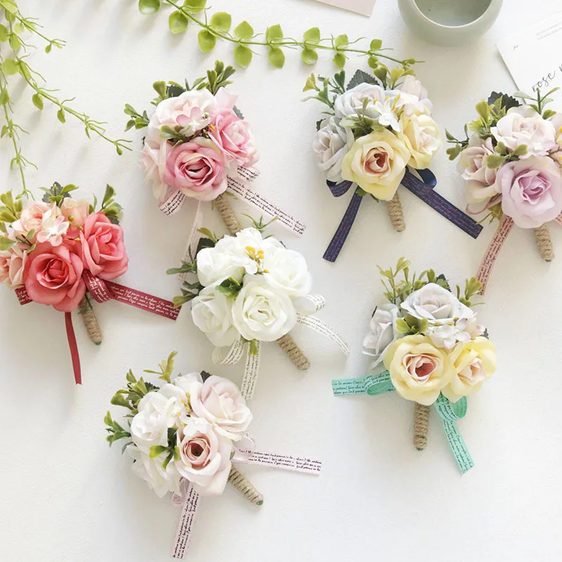 

Boutonniere And Wrist Corsage New 123Wedding Supplies Banquet Guests Artificial Flower Bridegroom Bride Cross Border