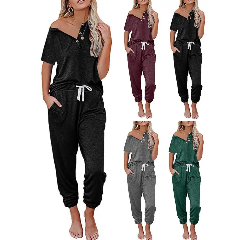 2 sztuk/zestaw kobiety lato dres z krótkim rękawem luźne sportowy sweter sznurkiem spodnie z kieszeniami zestaw спортивный костюм женский