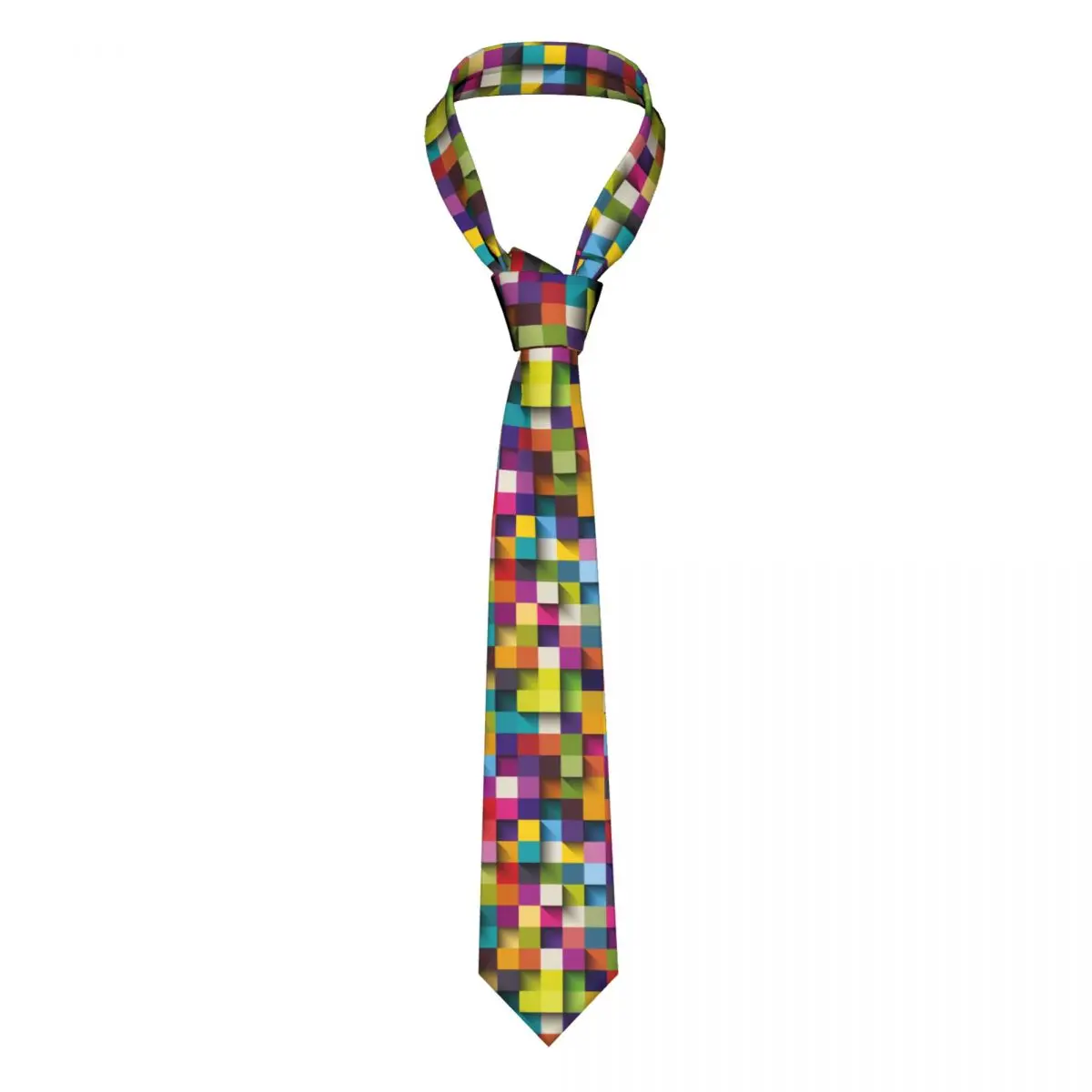 

Colorful Blocks With Shadow Men Women Neckties Silk Polyester 8 cm Narrow Pink Blue Geometric Neck Ties Suits Accessories Cravat