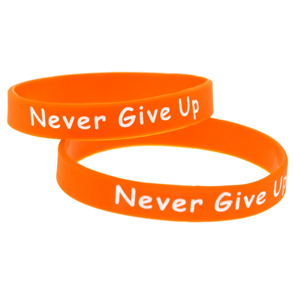 50 Stück MS Fighter 'Never Give Up' Silikon-Armbänder für Marathon-Wettkämpfe, Motivationsgeschenk, Armbänder, Orange – Detail 2