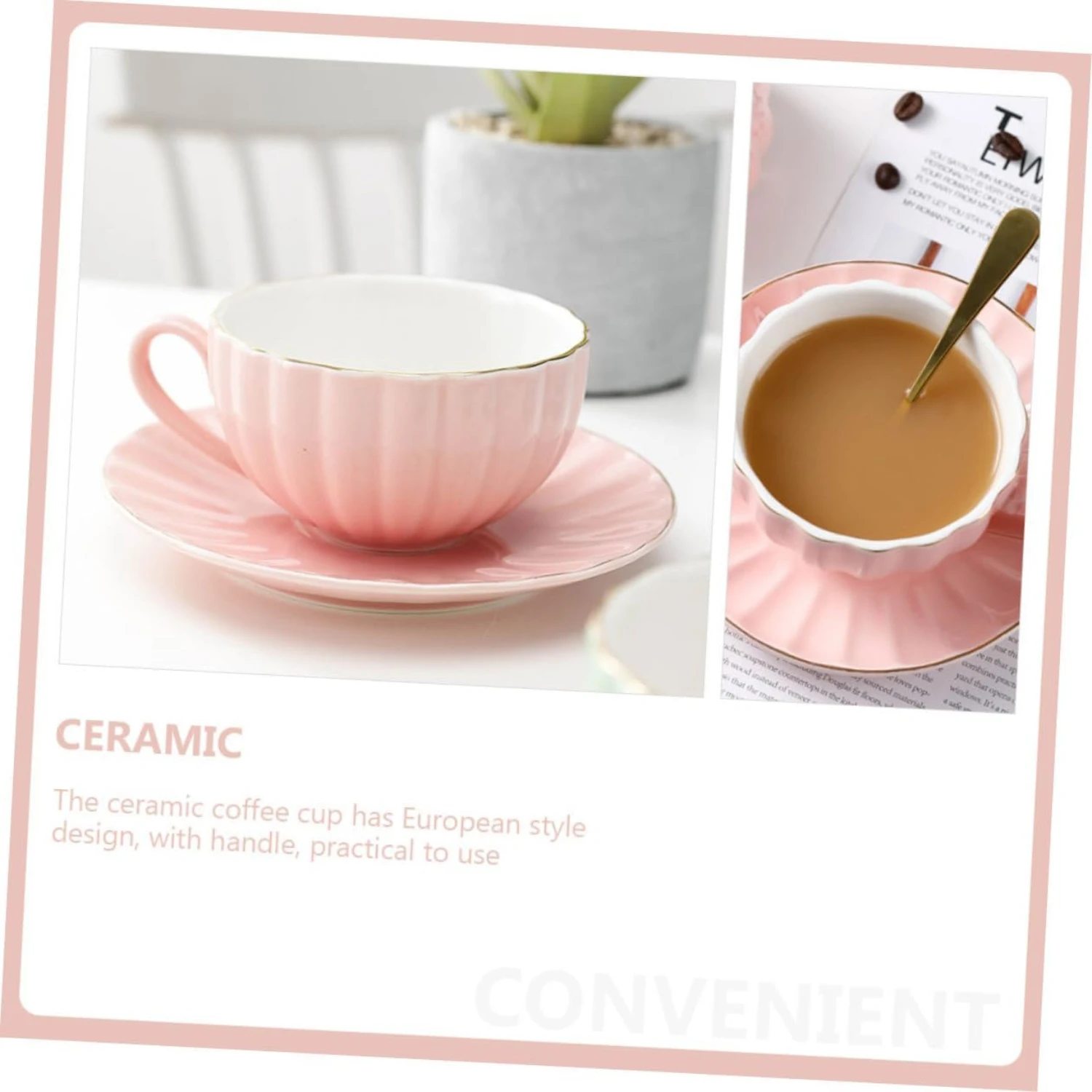 Elegant European Pink Ceramic Coffee Cup and Saucer Set - Stylish 1 Set of Ceramic Milk Mug and Porcelain Turkish Tea Cup - Mode