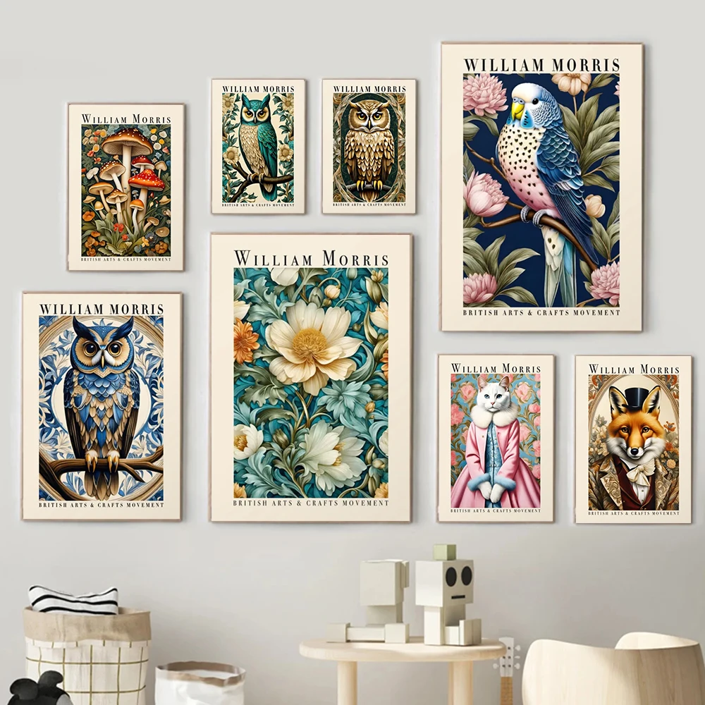 William Morris Cat Posters Art Nouveau Prints Owl Fox Floral Vintage Canvas Painting Victorian Wall Art Living Room Home Decor