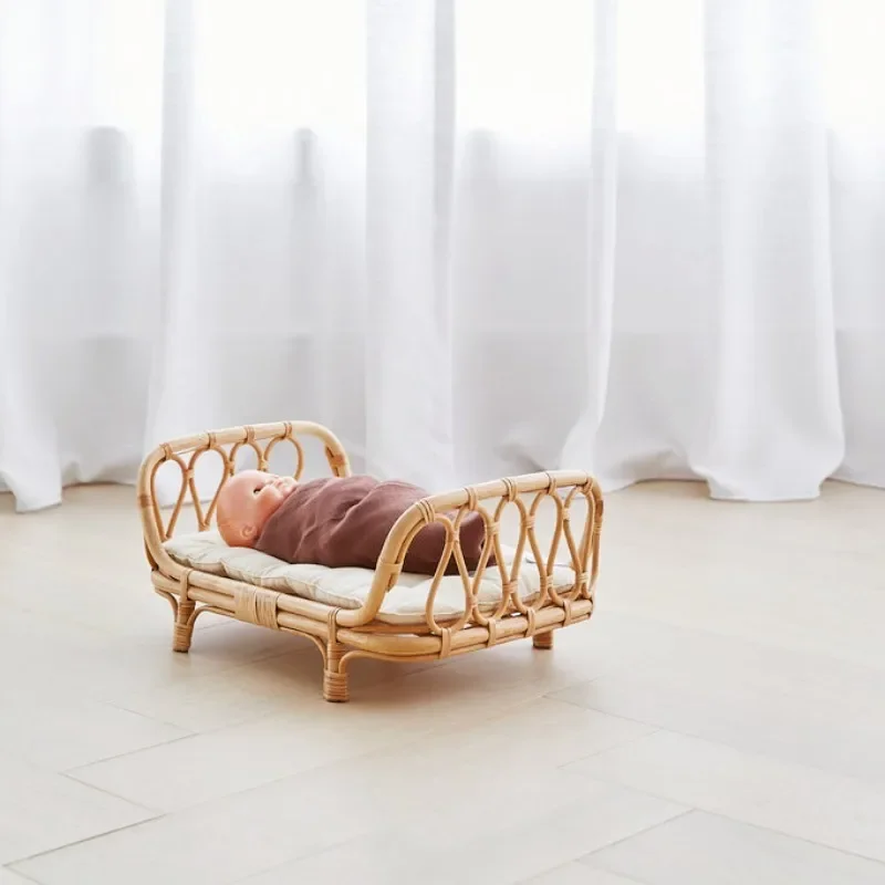 New Born Photography Prop Bed Handmade Baby Doll Bed Rattan Bamboo Basket Baby Bebe Newborn Photography Props Accessorie Studio