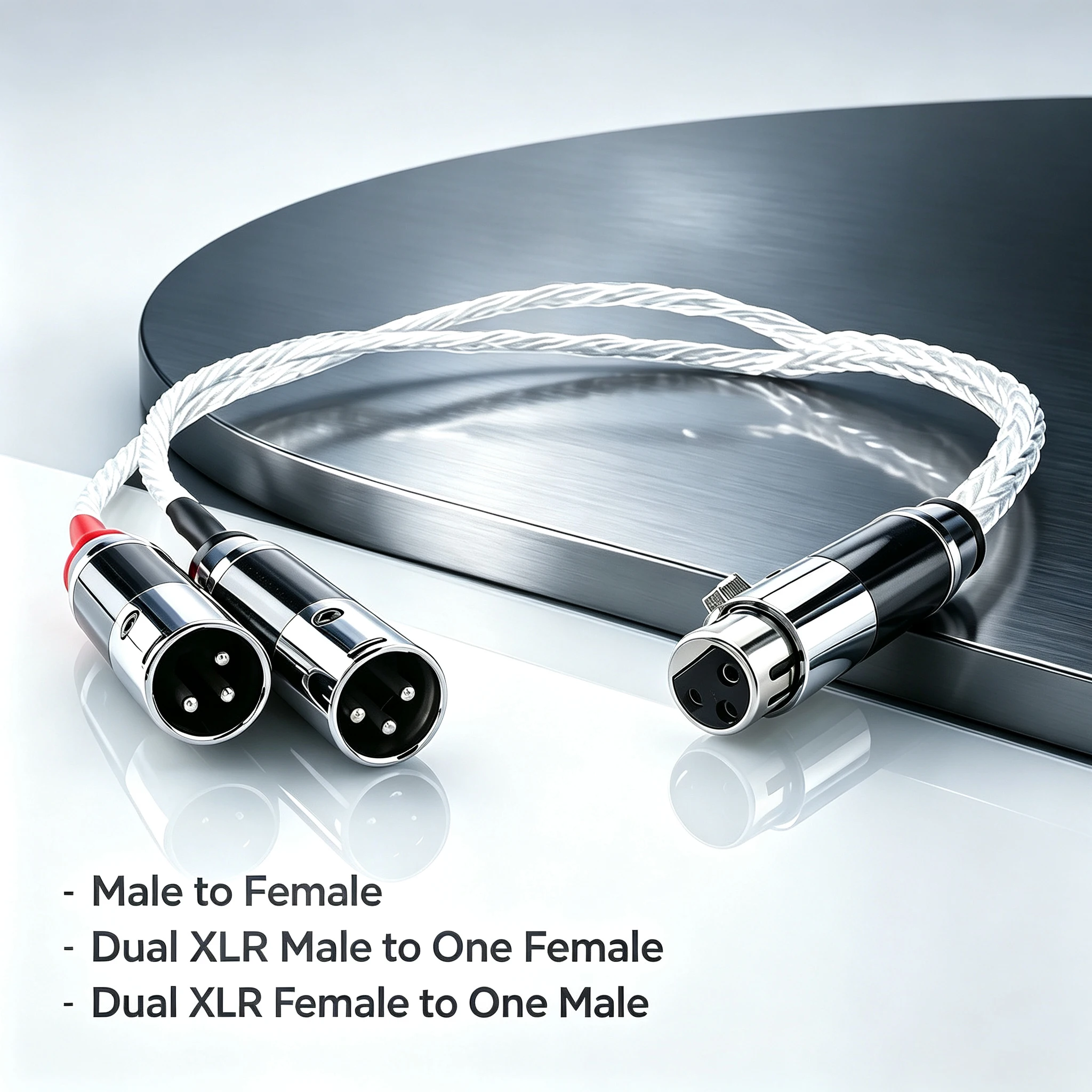 Hi-end 8AG Silver Plated 2 XLR Male to Female Y Splitter 3Pin Balanced Plug HiFi XLR Male to Dual Female Plug Interconnect Cable