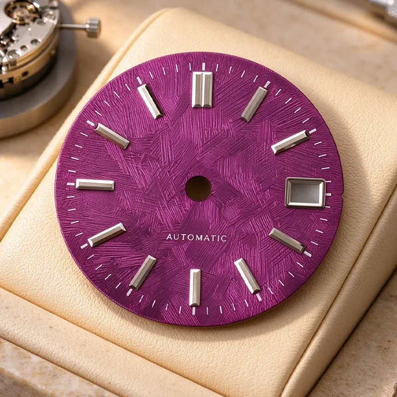 NH35 Dial 28.5mm Birch Grain Automatic Watch Dial 3D Bar Markers with Date Window Replacement Dial for Watch Repair Multi Colors