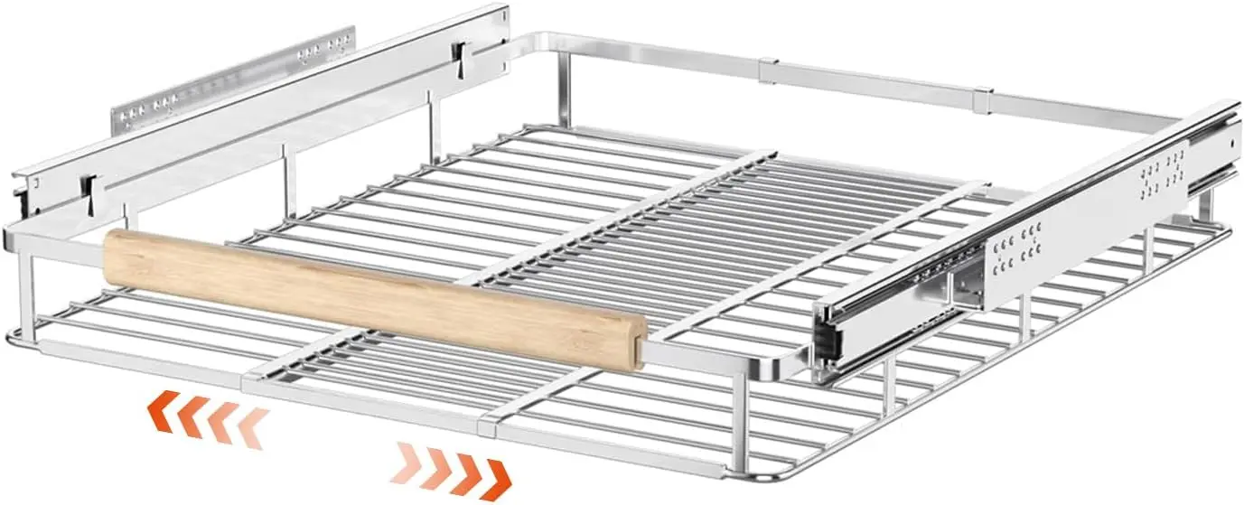 

Pull Out Cabinet Organizer, Pantry Drawer Slide Out Basket Expandable Sliding Shelf Under Sink Shelf, Steel Metal Cabinet