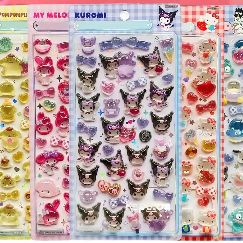 

Kawaii Sanrio 3D Relief Stickers Cinnamoroll Kuromi My Melody Pompompurin Jelly Crystal Cute Decal DIY Decor Gift