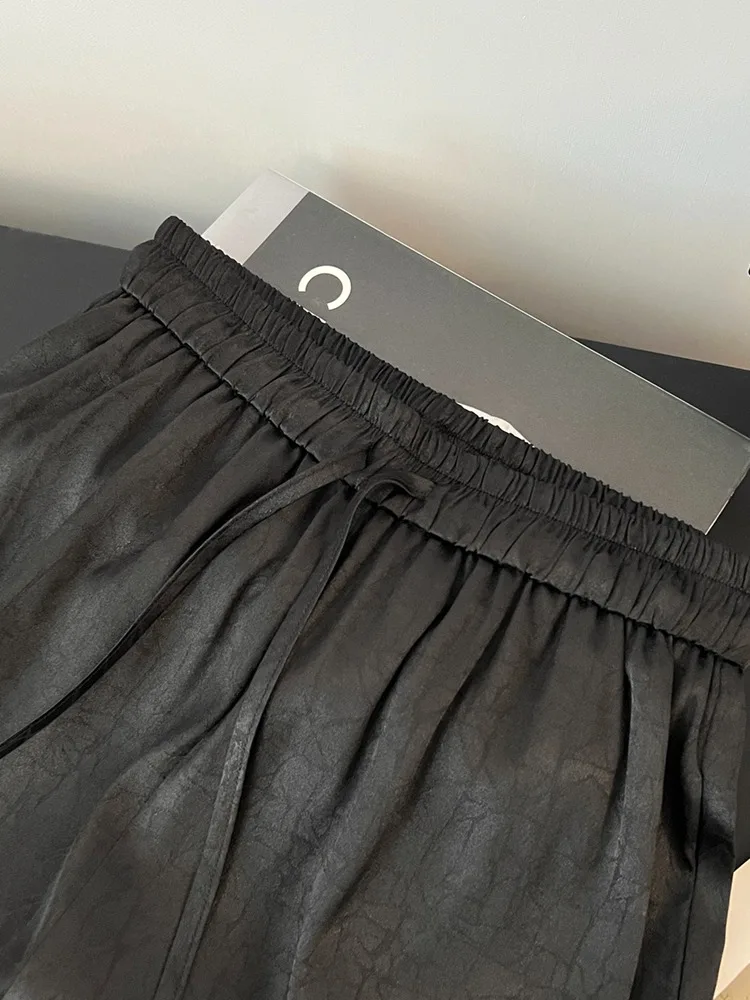 세련된 하이웨이스트 스트레이트 레그 아이스 실크 와이드 레그 팬츠 여성 여름 얇은 드레이프 슬리밍 캐주얼 롱 트라우저