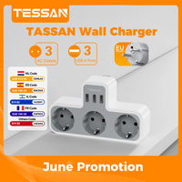 TESSAN 6-in-1 Multi Socket USB Charging Adapter with 3 AC Outlets and 3 USB A Ports 3600W 3-Way Wall Socket for Home Office