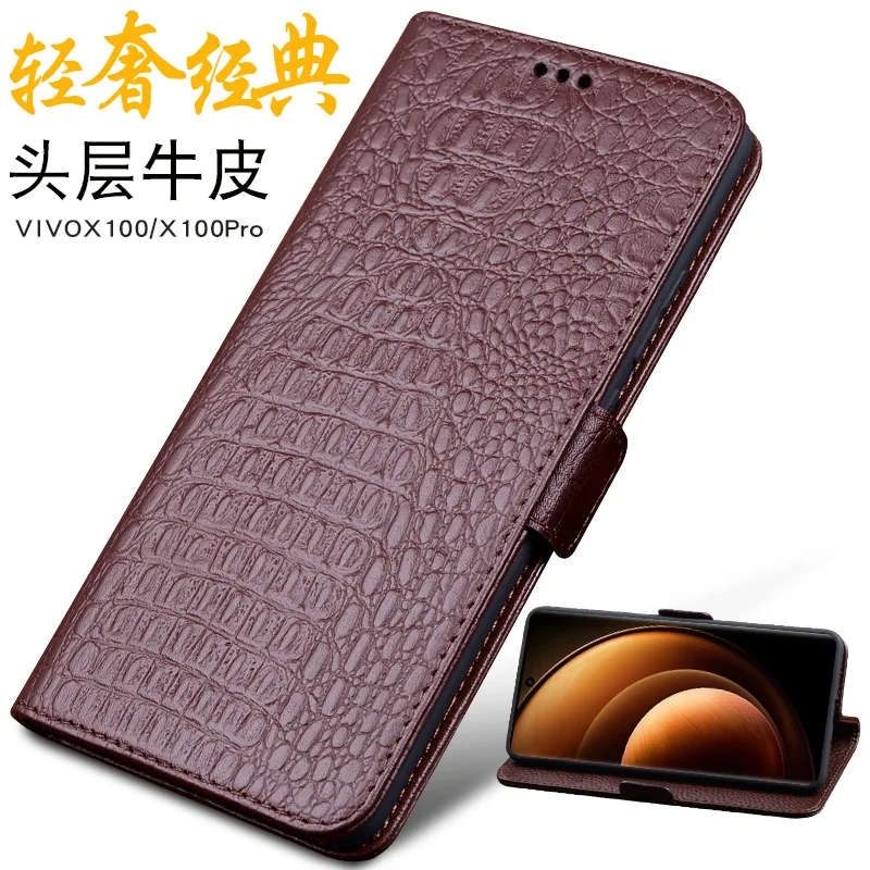 

Genuine Leather Magnet Clasp Phone Case For Vivo X100 X100s Pro Ultra Kickstand Holster Cover Protective Full Funda Cases