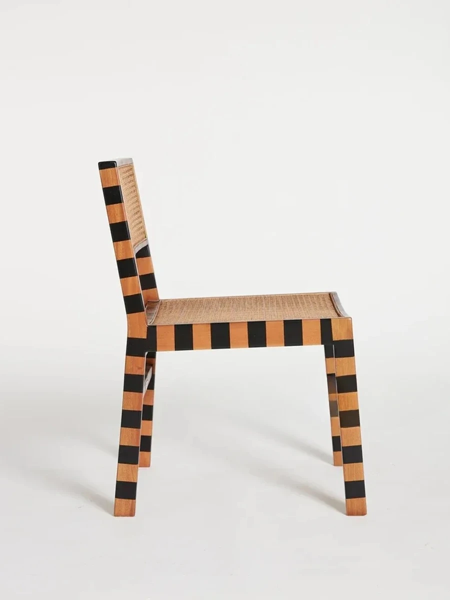 

Средневековый ретро-стол из массива дерева ясеня, креативный полосатый обеденный стул из ротанга для ресторана