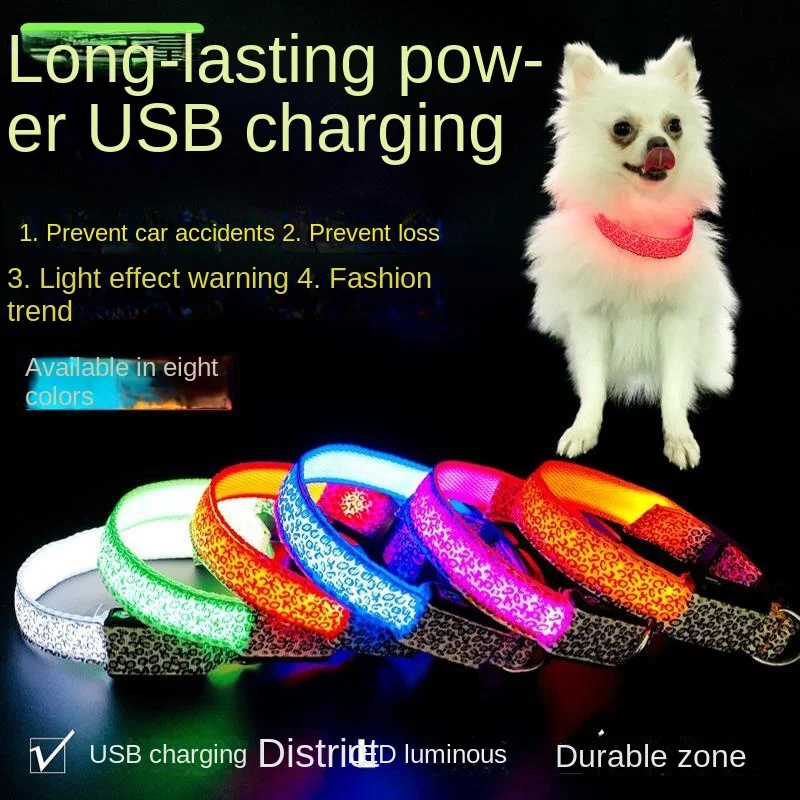 Luminous Pet Dog Collars at Night, Chihuahua Puppy, Leopard Print, USB Charge, Cat, Teddy, Small, Medium Dogs Accessories