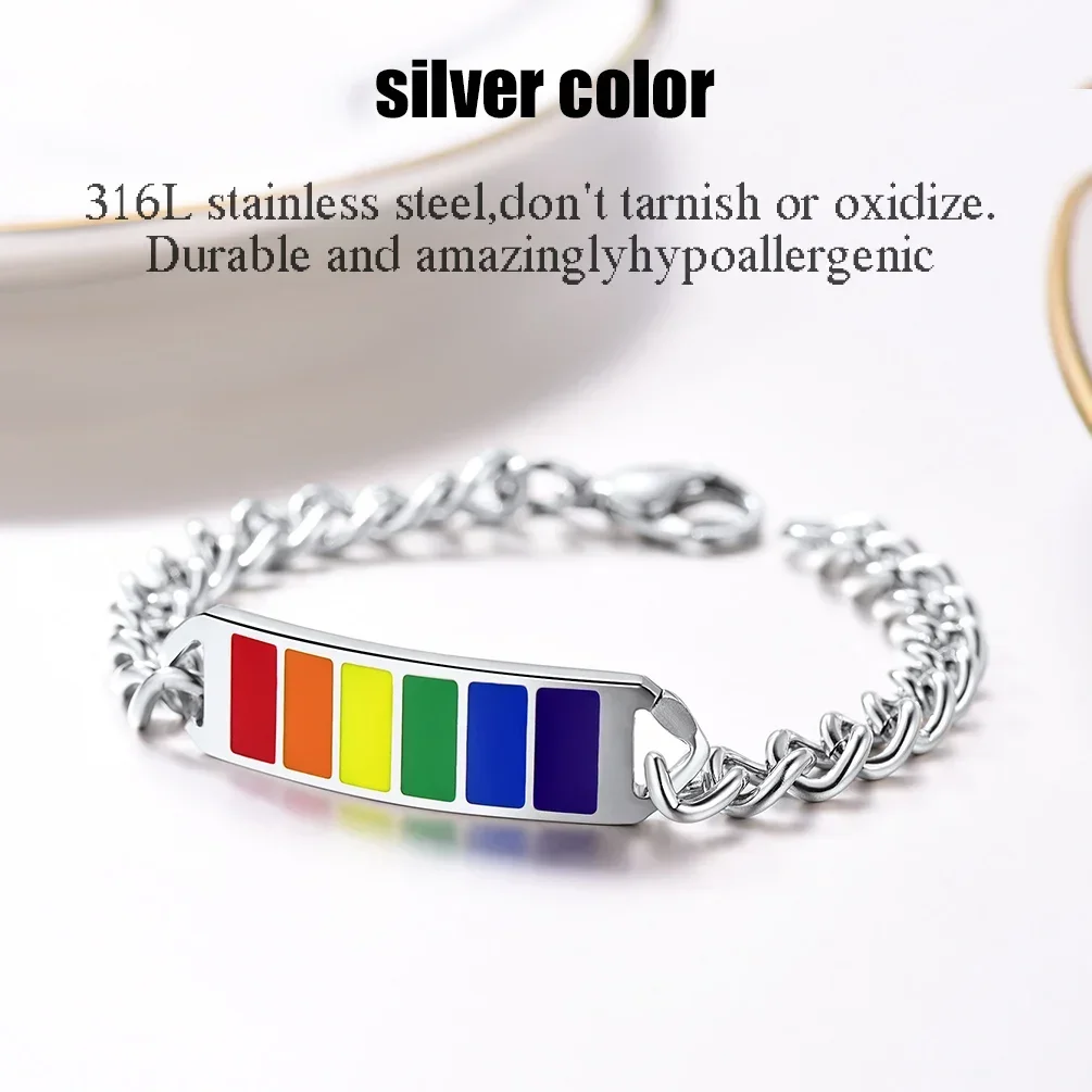 سوار من الفولاذ المقاوم للصدأ للرجال والنساء ، سلسلة كوبية ، فخر مثلي الجنس ، قوس قزح ، هدية Lgbt